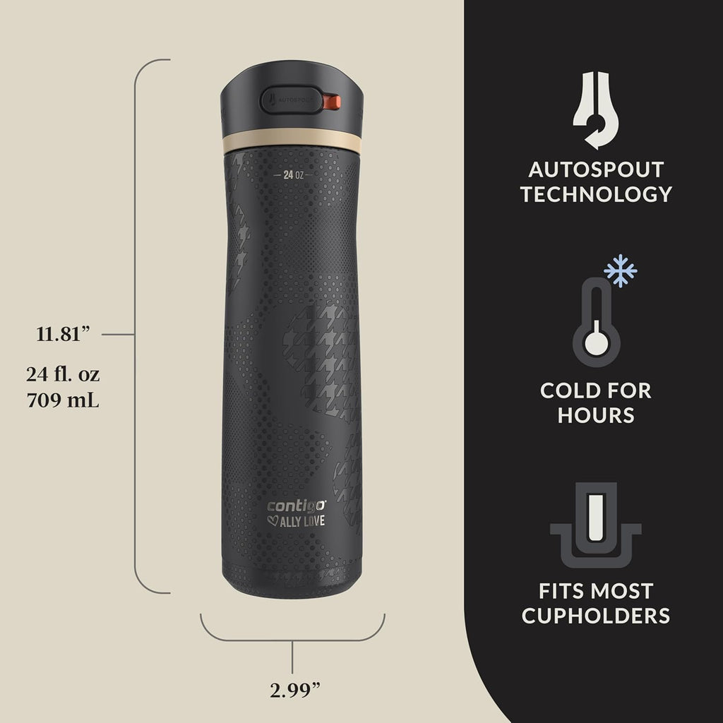 CONTIGO X ALLY LOVE ASHLAND CHILL 2.0 STAINLESS STEEL SPILL PROOF WATER BOTTLE  24 OZ BLACK