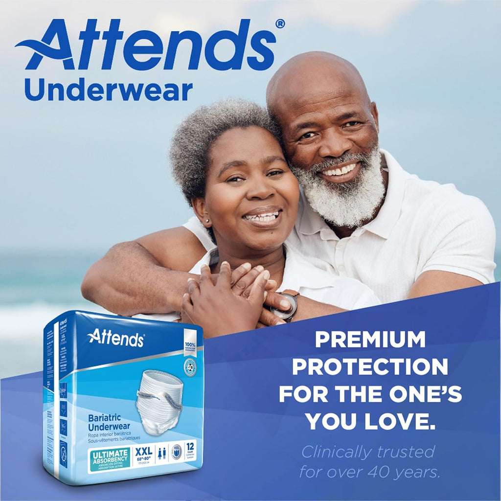CASE  OF 4 PACKS   ATTENDS UNDERWARE XXL ULTIMATE ABSORBENCY  UNISEX   48 CT