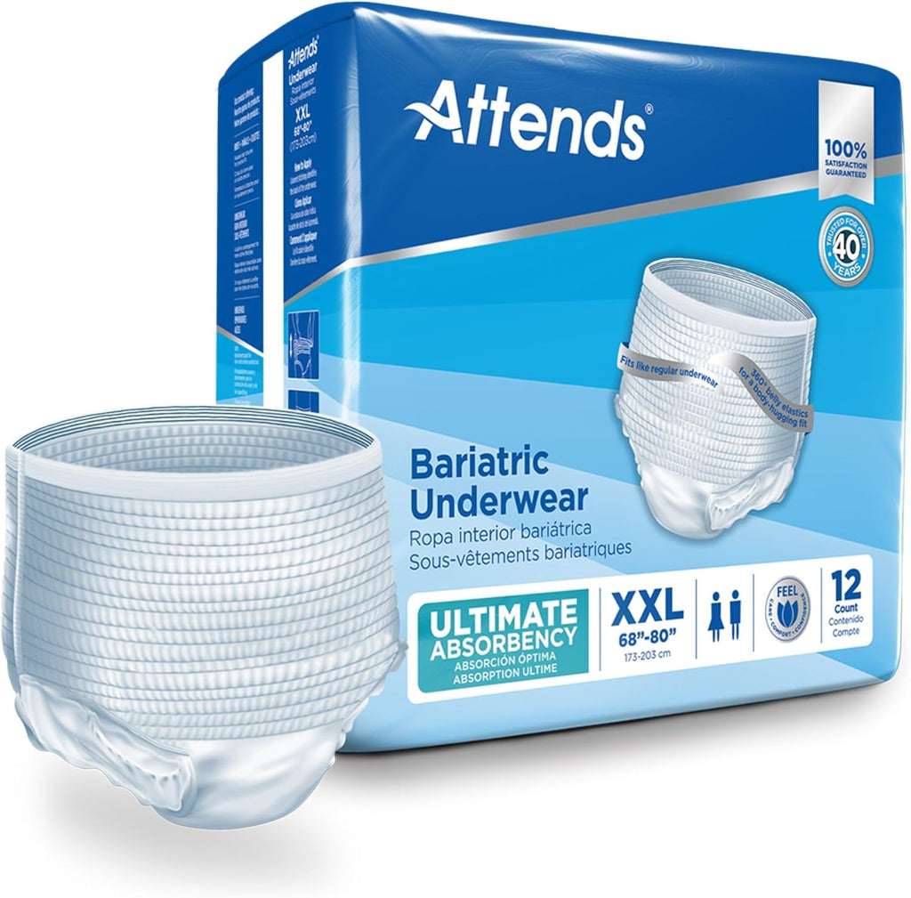 CASE  OF 4 PACKS   ATTENDS UNDERWARE XXL ULTIMATE ABSORBENCY  UNISEX   48 CT