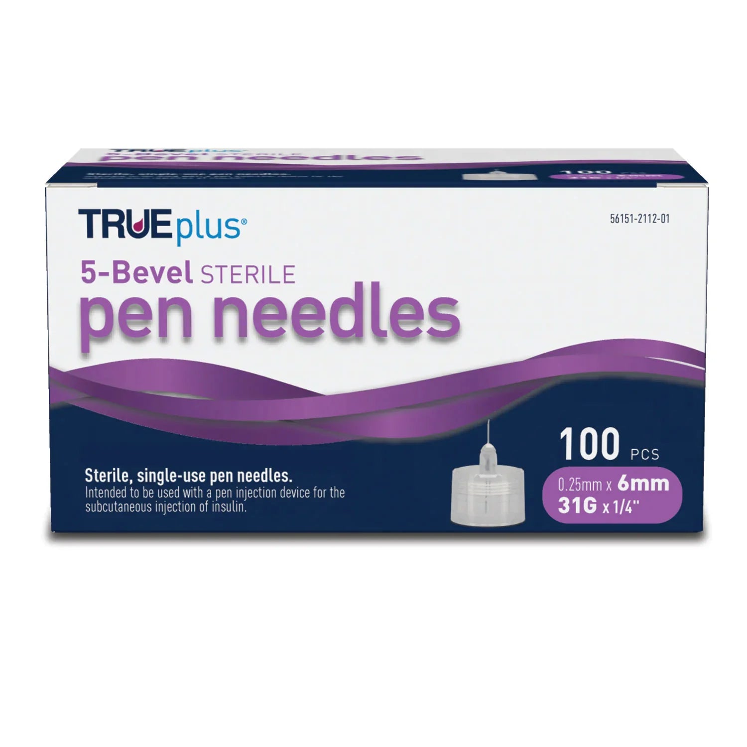 TRUE PLUS 5-BEVEL PEN NEEDLES   0.25MM X 6MM  31G X 1/4      100 CT