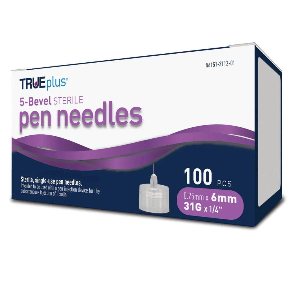 TRUE PLUS 5-BEVEL PEN NEEDLES   0.25MM X 6MM  31G X 1/4      100 CT