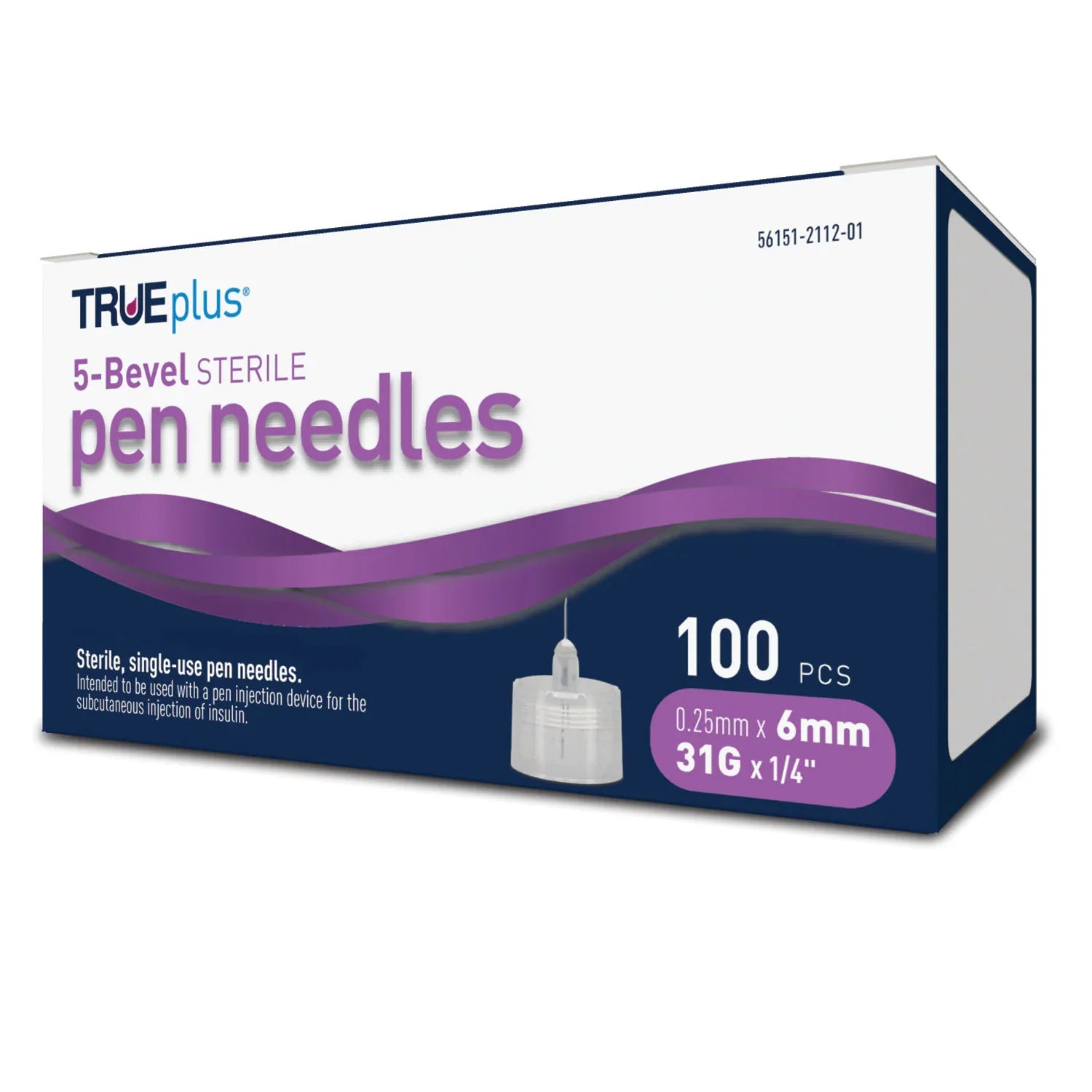TRUE PLUS 5-BEVEL PEN NEEDLES   0.25MM X 6MM  31G X 1/4      100 CT