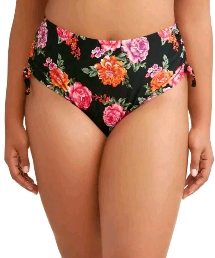 TERRA & SKY WOMENS PLUS SWIMSUIT BOTTOM  BLACK FLORAL    ( 5X 32-34 )