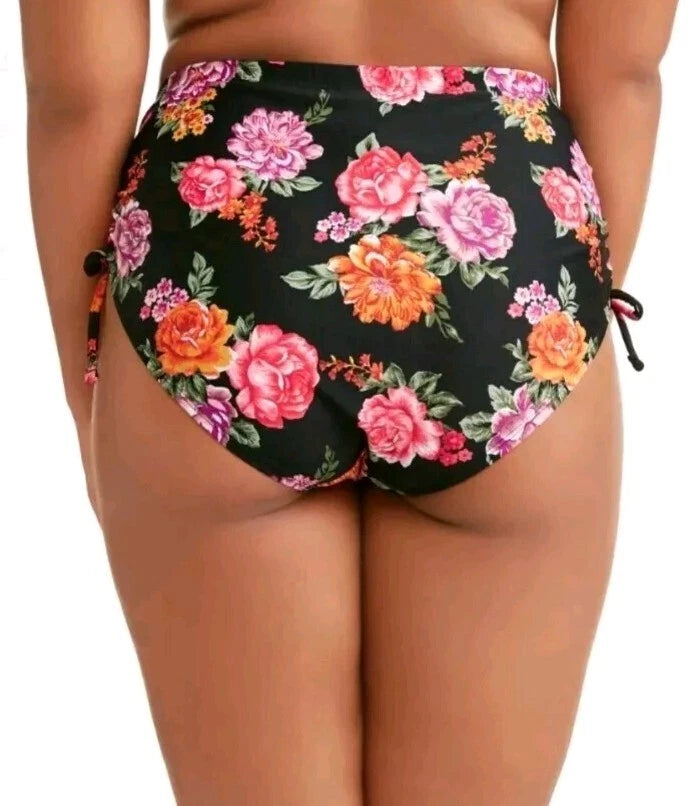 TERRA & SKY WOMENS PLUS SWIMSUIT BOTTOM  BLACK FLORAL    ( 5X 32-34 )