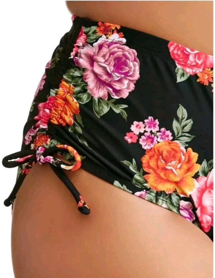 TERRA & SKY WOMENS PLUS SWIMSUIT BOTTOM  BLACK FLORAL    ( 5X 32-34 )