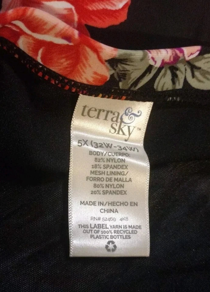 TERRA & SKY WOMENS PLUS SWIMSUIT BOTTOM  BLACK FLORAL    ( 5X 32-34 )